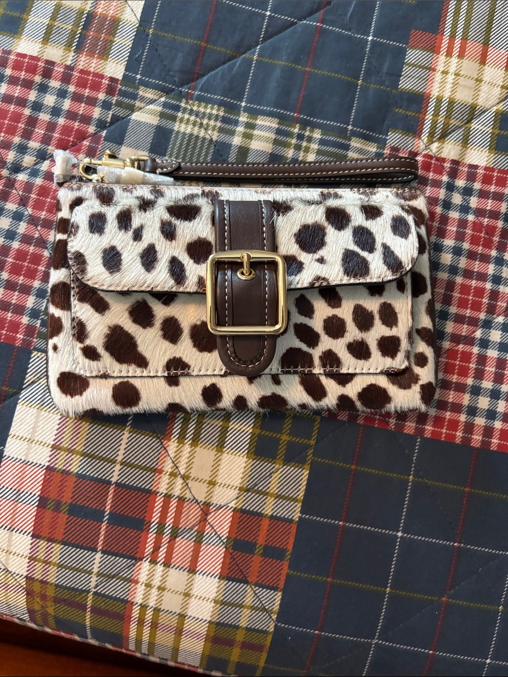 Coach Leather-Trim Wristlet Clutch - Brown/White